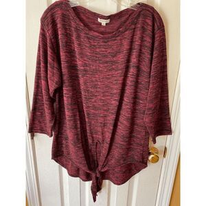 Max Studio Womens Pullover 3/4 Sleeve Tie Front Sweater Burgundy Mable Sz L